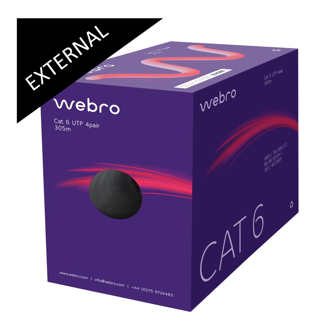 WEBRO CAT6 HDBaseT EXTERNAL PE *BLACK* (305M) 4 Pair U/UTP, CPR Class FCA