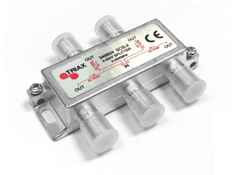 Triax 349824 4-Way Internal F Splitter DC Pass 5-2400 Mhz (Single)