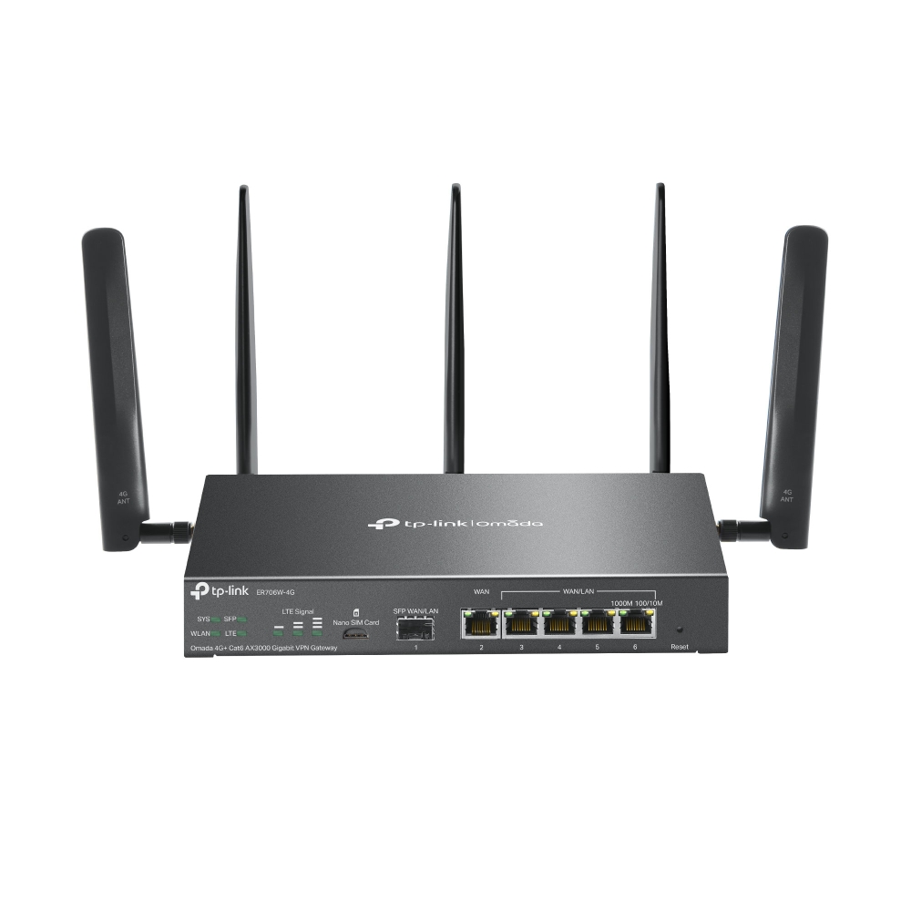 TP Link ER706W-4G Omada WiFi 6 VPN Gateway - 1xSFP & 5xRJ45 & 1xUSB 3.0