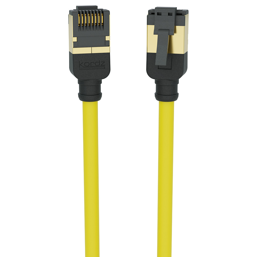 Kordz PRS Slim Profile Category 6A Network Yellow Patch Cord 0.15m Foil Bag