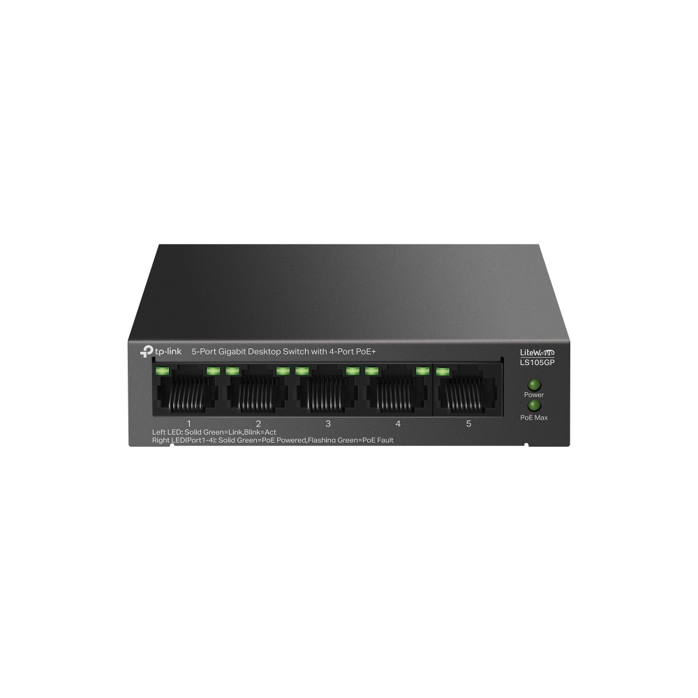 TP Link LS105GP LiteWave 5-Port Gigabit Unmanaged Switch with 4-Port PoE+ 65W