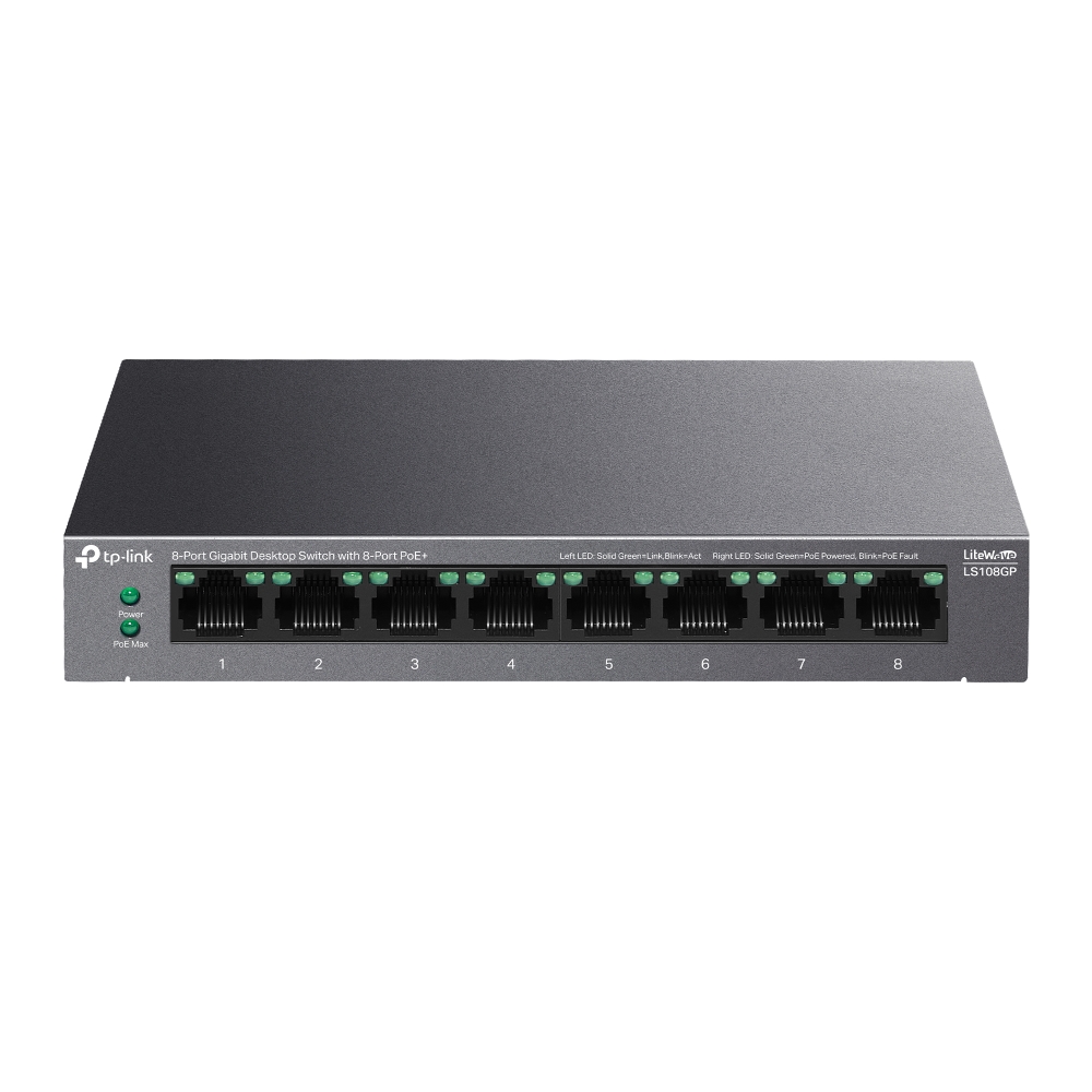 TP Link LS108GP LiteWave 8-Port Gigabit Unmanaged Switch with 8-Port PoE+ 62W