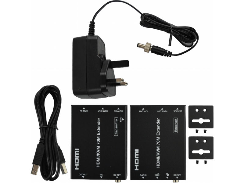 KVM Extender 70m, 4K@60Hz 4:4:4, 2x USB1.1 PoE, HDMI loop through, EDID