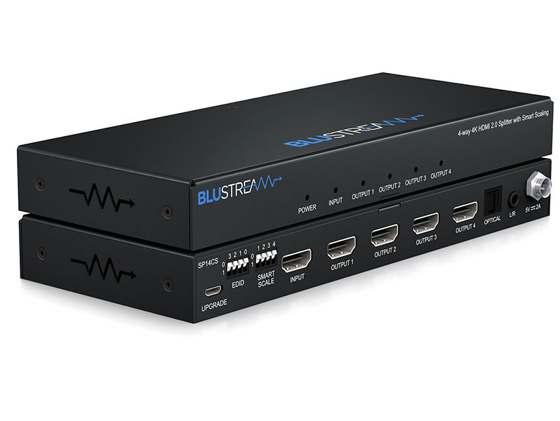 Blustream 4-Way 4K HDMI2.0 HDCP2.2 Splitter with Smart Scaling, Audio