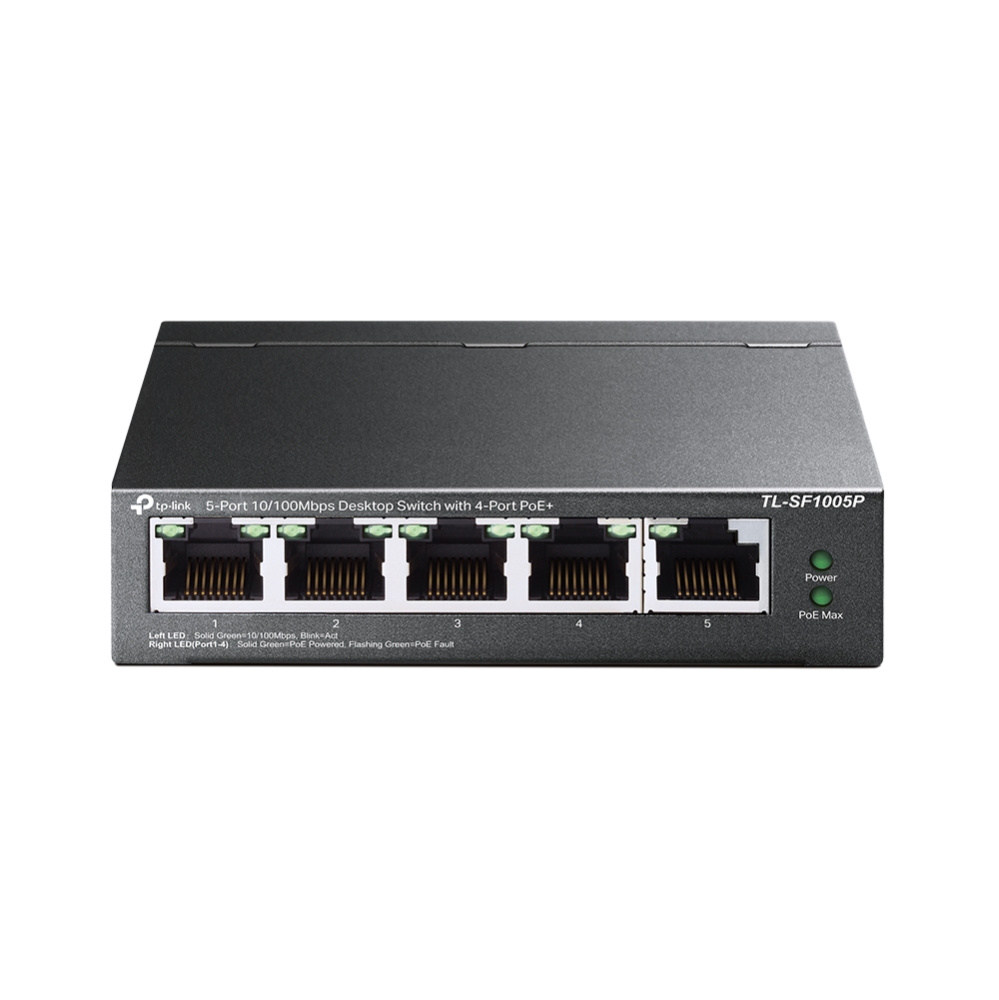 TP Link SF1005P 5-Port 10/100Mbps Desktop Network Switch with 4-Port PoE+ 67W