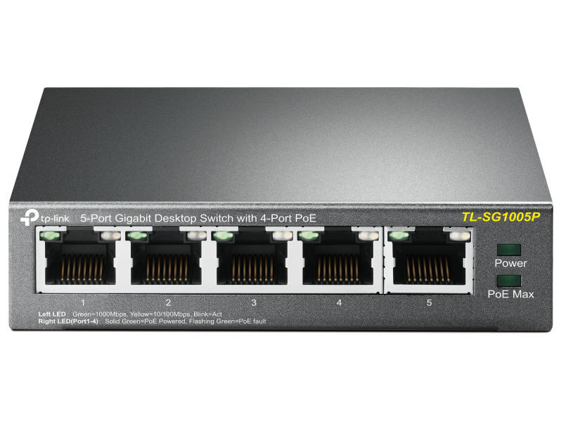 TP Link SG1005P 5-Port Gigabit Desktop PoE Switch with 4-Port PoE+ 65W