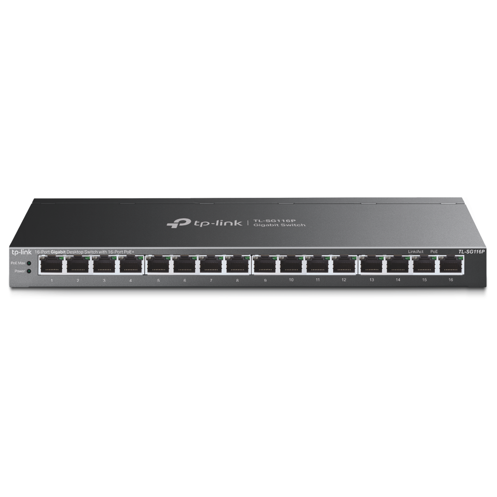 TP Link SG116P 16-Port Gigabit Desktop Switch with 16-Port PoE+ 120W