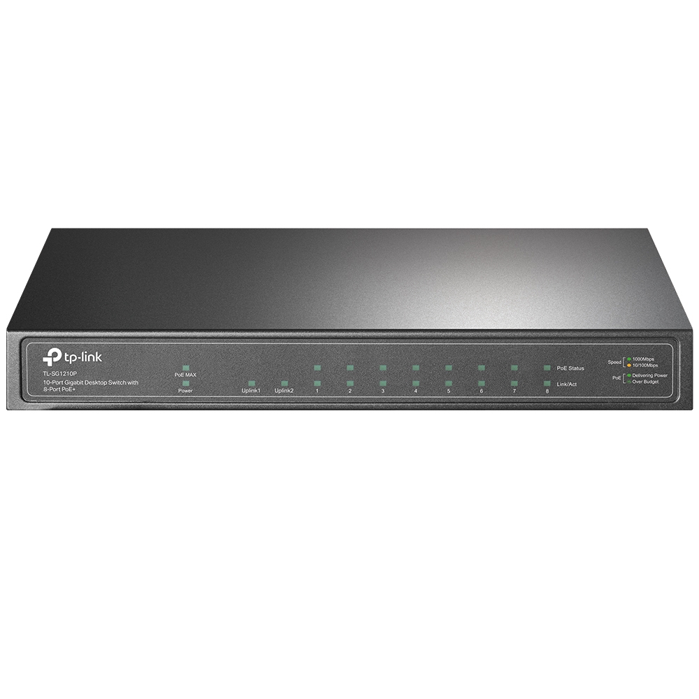 TP Link SG1210P 10-Port Gigabit Desktop Switch with 8-Port PoE+ 63W