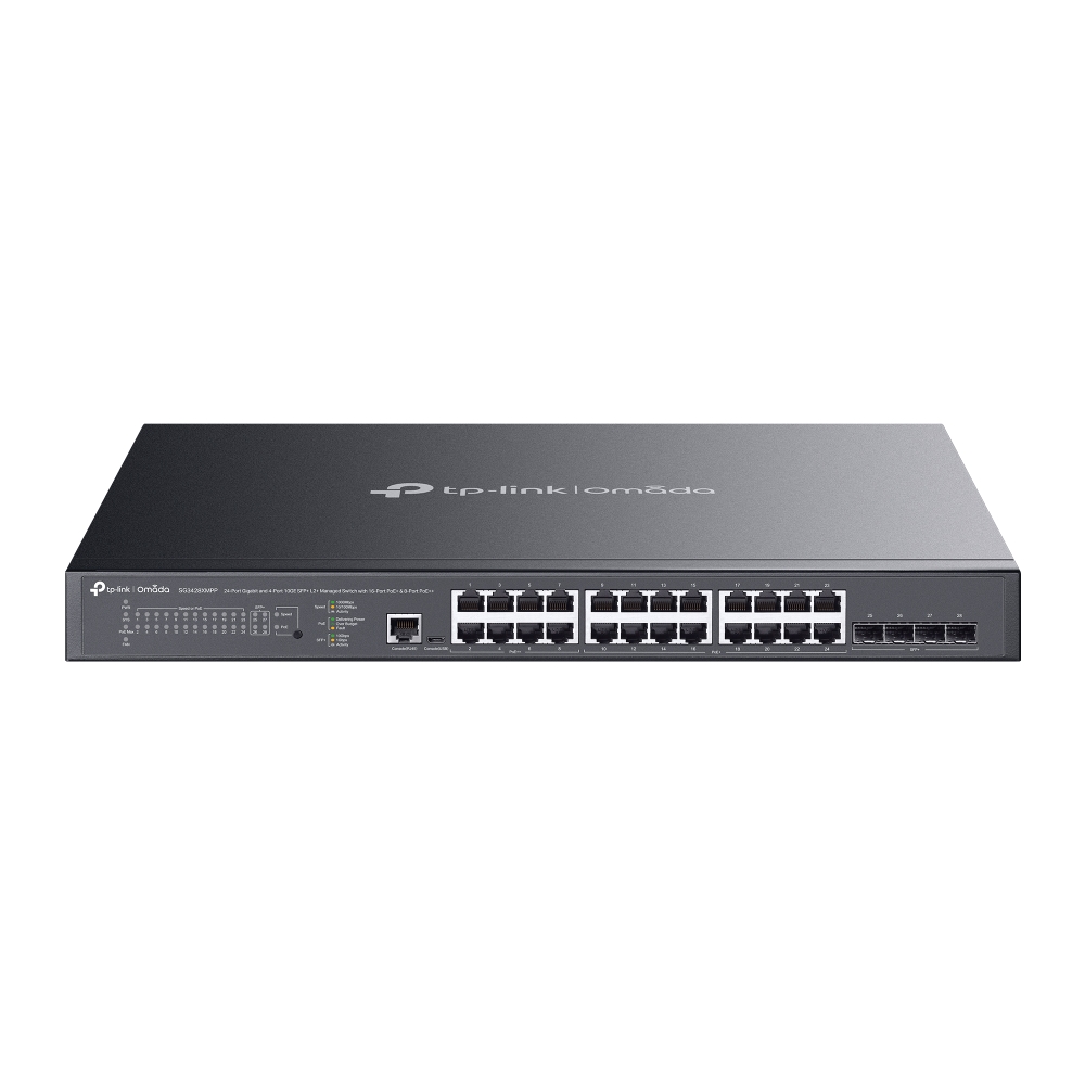 TP Link SG3428XMPP Omada 24-Port Gigabit and 4-Port SFP+ L2+ Managed Switch with